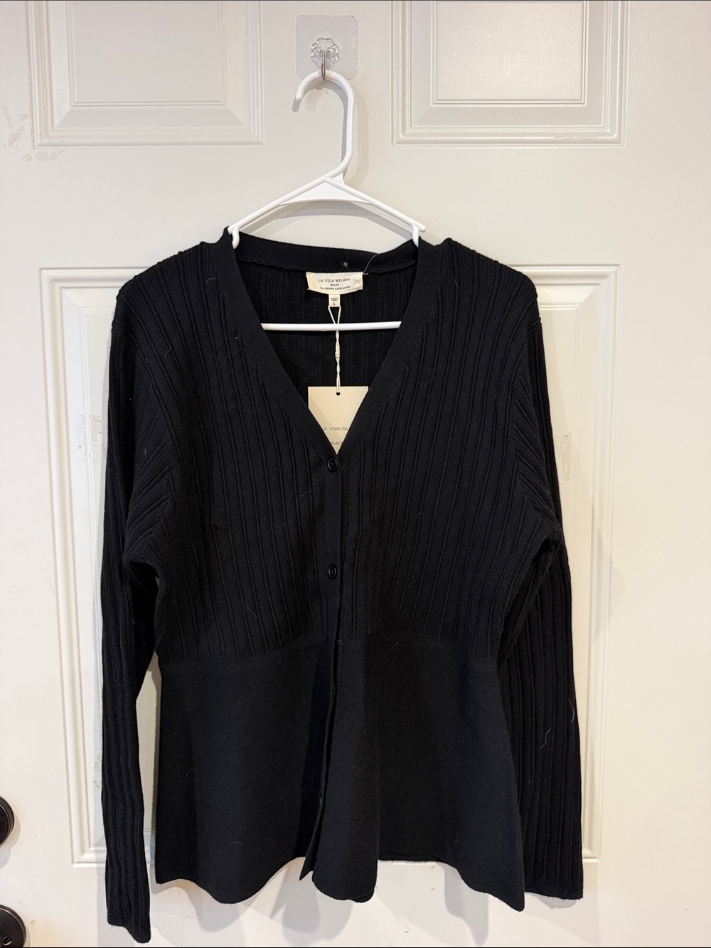 VILA Black Ribbed V-Neck Button Front Cardigan